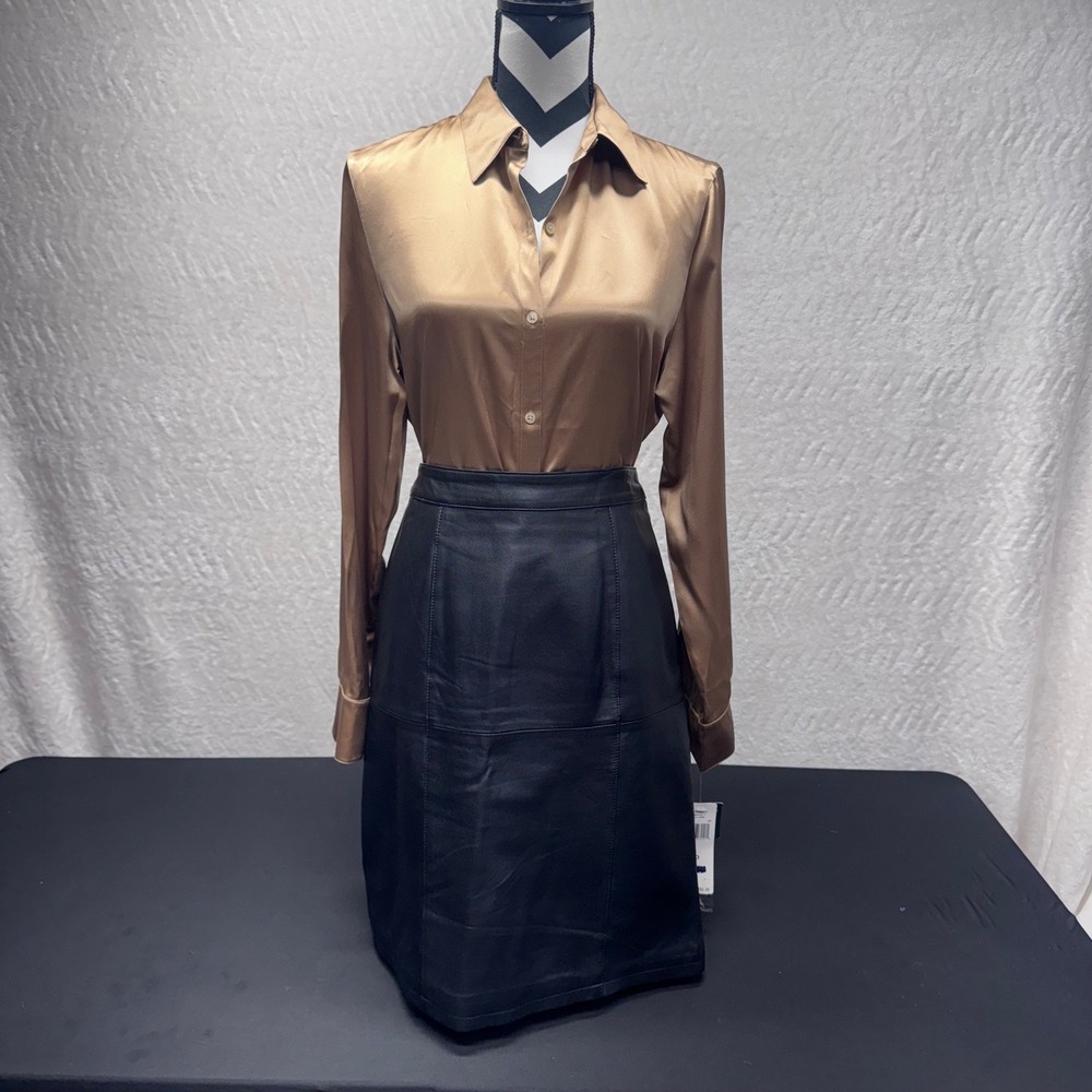 Cold water Creek Black Leather Midi Skirt A-Line Minimalist Extra Soft Leather